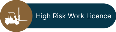 forklift icon with the text "High Risk Work Licence," representing forklift operation certification forklift icon with the text "High Risk Work Licence," representing forklift operation certification