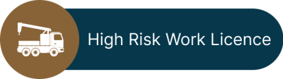 Crane icon and the text "High Risk Work Licence," emphasising certification and safety compliance Crane icon and the text "High Risk Work Licence," emphasising certification and safety compliance